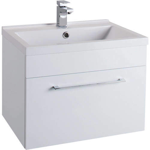 Italia Furniture 600mm Vanity Unit With Drawer & White Basin (Gloss White).