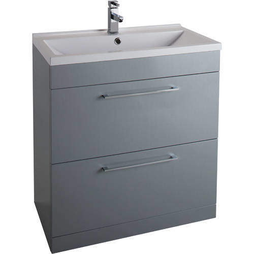 Italia Furniture 800mm Vanity Unit With Drawers & White Basin (Grey).