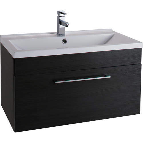 Italia Furniture 800mm Vanity Unit With Drawer & White Basin (Black).