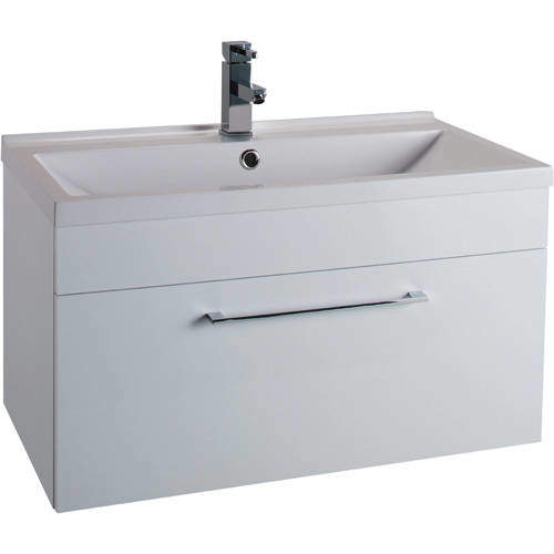 Italia Furniture 800mm Vanity Unit With Drawer & White Basin (Gloss White).