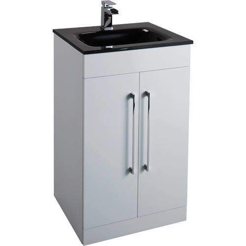 Italia Furniture 500mm Vanity Unit With Black Glass Basin (Gloss White).