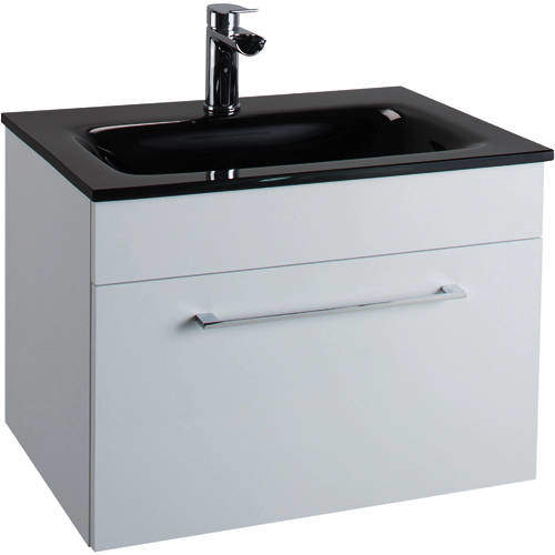 Italia Furniture 600mm Vanity Unit With Drawer & Black Basin (Gloss White).