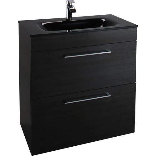 Italia Furniture 800mm Vanity Unit With Drawers & Black Glass Basin (Black).