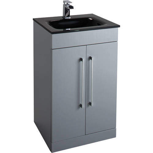 Italia Furniture 500mm Vanity Unit With Black Glass Basin (Grey).