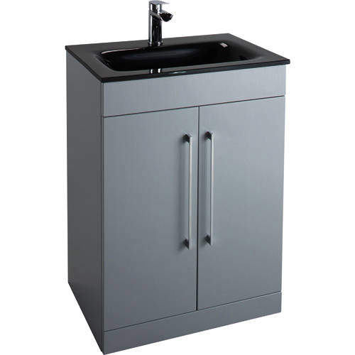 Italia Furniture 600mm Vanity Unit With Black Glass Basin (Grey).