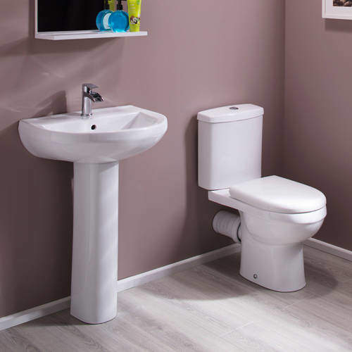 Oxford Ivo Bathroom Suite With Toilet, Cistern, Seat, Basin & Full Pedestal.