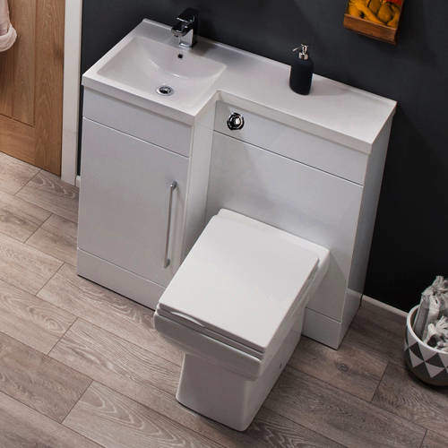 Italia Furniture Compact Vanity Pack With BTW Unit & Basin (LH, Gloss White).