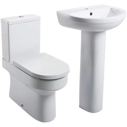 Oxford Montego Bathroom Suite, Flush Toilet, Seat, Basin & Pedestal.