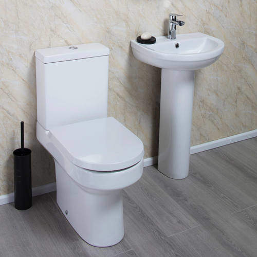 Oxford Montego Bathroom Suite, Comfort Toilet, Seat, Basin & Ped.