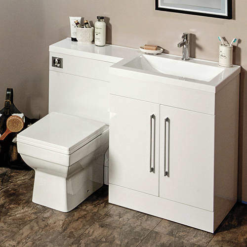 Italia Furniture L Shaped Vanity Pack With BTW Unit & Basin (RH, Gloss White).