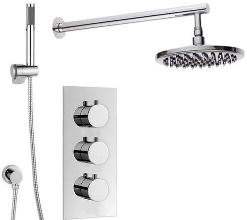 Hydra Showers Triple Thermostatic Shower Set, Handset & Round Head.