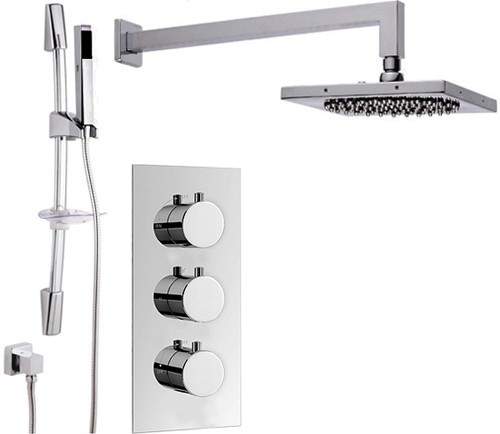 Hydra Showers Triple Thermostatic Shower Set, Slide Rail & Square Head.