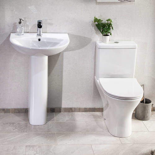 Oxford Spek Bathroom Suite With Toilet, Slimline Seat, Basin & Full Pedestal.