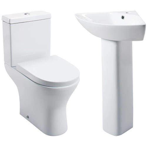Oxford Spek Bathroom Suite, Toilet, Wrapover Seat, Corner Basin & Pedestal.