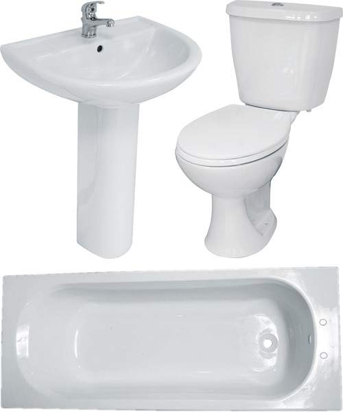 Hydra Bathroom Suite With Toilet, Basin, Pedestal & Bath (2 Tap Hole Bath).
