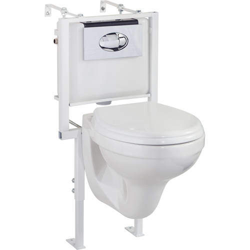 Oxford Wall Hung Toilet Pan With Seat, Wall Frame, Concealed Cistern & Button.