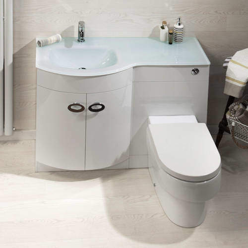 Italia Furniture Vanity Unit Pack With BTW Unit & White Glass Basin (LH, White).