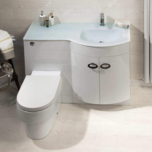 Italia Furniture Vanity Unit Pack With BTW Unit & White Glass Basin (RH, White).