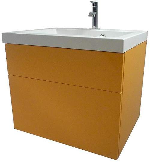 Hydra Wall Hung Vanity Unit With Drawer & Basin (Orange), 600x500mm.
