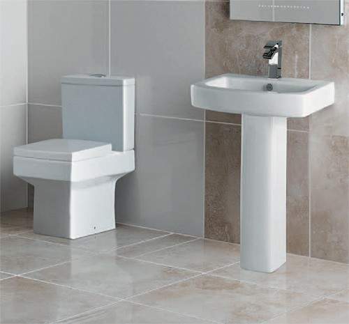 Hydra Modern Suite With Toilet Pan, Cistern, Seat, Basin & Pedestal.