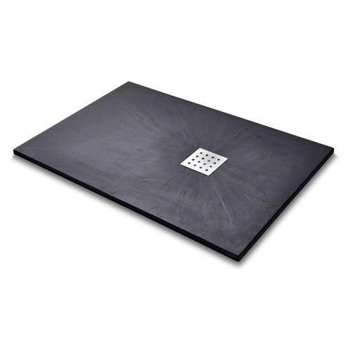 Slate Trays Rectangular Shower Tray & Chrome Waste 1200x800 (Black).