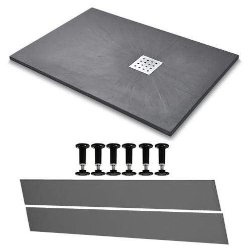 Slate Trays Rectangular Easy Plumb Shower Tray & Waste 1200x800 (Graphite).