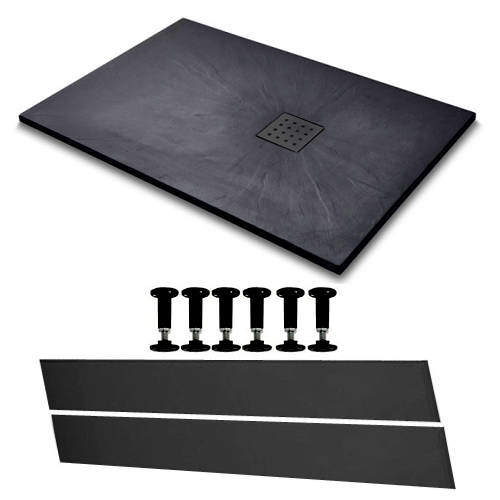 Slate Trays Rectangular Easy Plumb Shower Tray & Waste 1400x900 (Black).