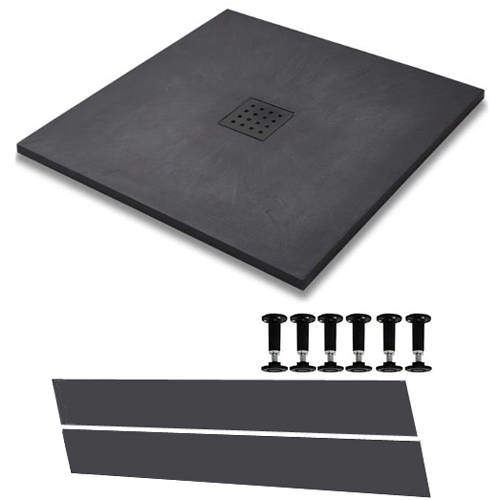 Slate Trays Easy Plumb Square Shower Tray & Waste 800x800 (Graphite).