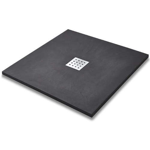 Slate Trays Square Shower Tray & Chrome Waste 800x800 (Graphite).