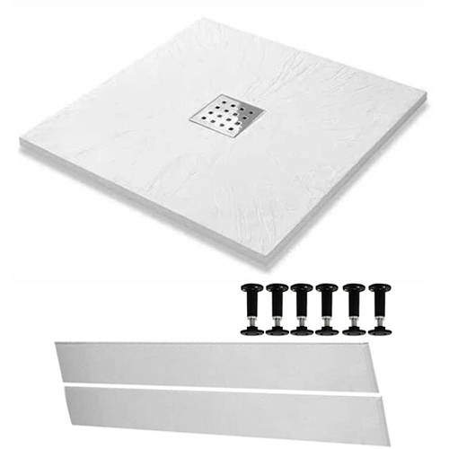Slate Trays Easy Plumb Square Shower Tray & Waste 900x900 (White).