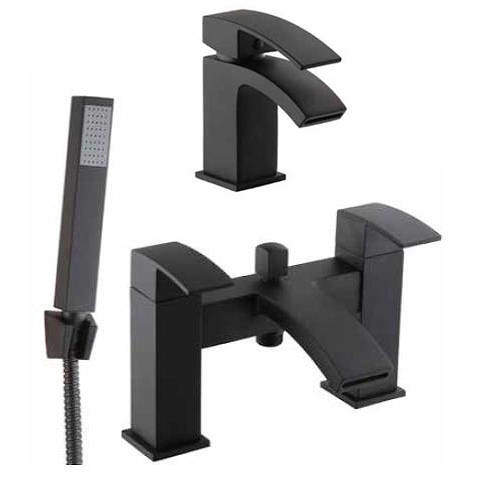 Kartell Nero Basin Mixer & Bath Shower Mixer Tap Pack (Matt Black).