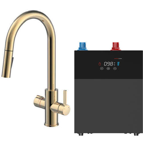Kedl Reach Digital 4 In 1 Boiling Water Kitchen Tap (Brushed Gold, 4.0L).