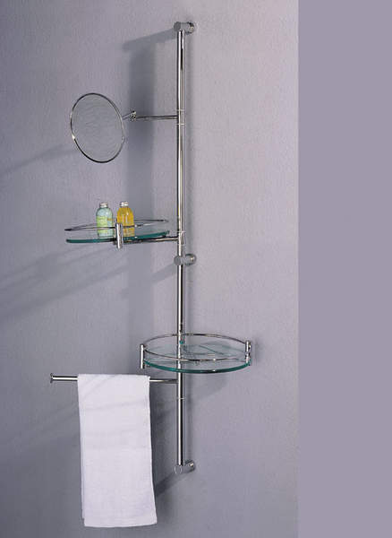 Hudson Reed Dingle bathroom stand with shelves, mirror & towel rail.