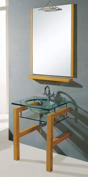 Lucy Plymouth glass basin set and illuminated mirror.