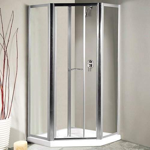 Lakes Classic Pentagon Semi-Frameless Enclosure, Bi-Fold Door & Tray (Silver).