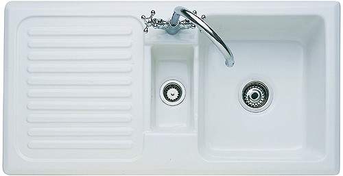 Rangemaster Rustique 1.5 Bowl Ceramic Kitchen Sink, Left Hand Drainer.