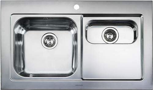 Rangemaster Mezzo 1.5 Bowl Stainless Steel Sink, Right Hand Drainer.