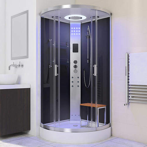 Lisna Waters Quadrant Steam Shower Enclosure 800x800mm (Black Glass).