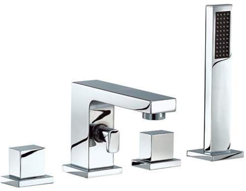 Mayfair Blox 4 Tap Hole Bath Shower Mixer Tap With Shower Kit (Chrome).