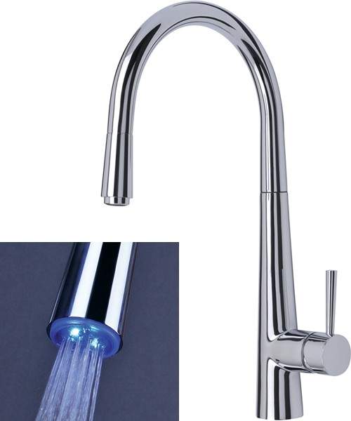 Mayfair Kitchen Palazzo Glo Kitchen Tap, Pull Out LED Rinser (Chrome).