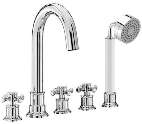 Mayfair Tait Cross 5 Tap Hole Bath Shower Mixer Tap With Shower Kit (Chrome).