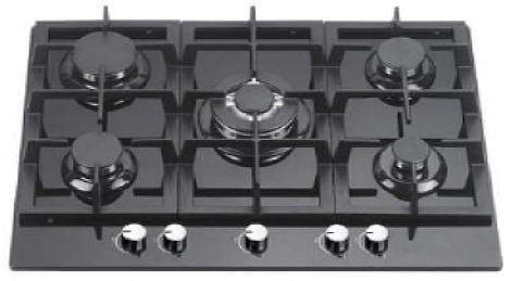 Osprey Hobs Gas Hob With 5 x Burners & Black Glass Top (700mm).