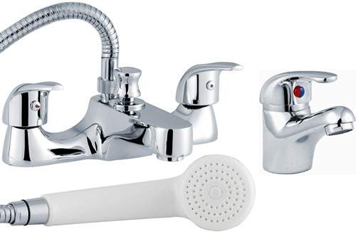 Crown D-Type Basin & Bath Shower Mixer Tap Set (Chrome).