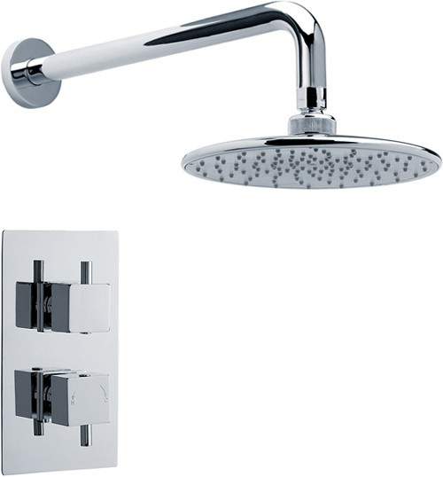 Crown Showers Twin Thermostatic Shower Valve With Round Head & Arm.