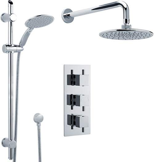 Crown Showers Triple Thermostatic Shower Valve, Slide Rail Kit, Head & Arm.