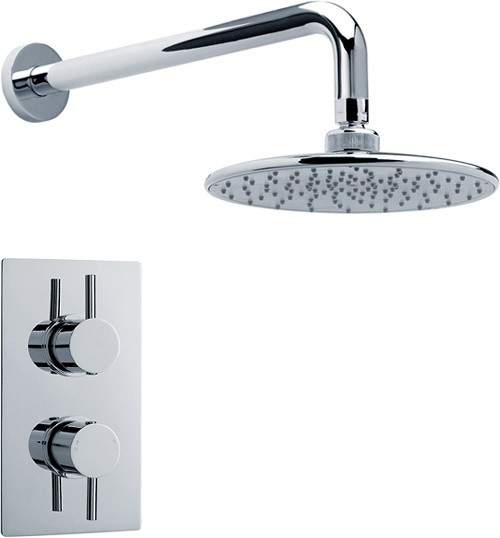 Crown Showers Twin Thermostatic Shower Valve With Round Head & Arm.