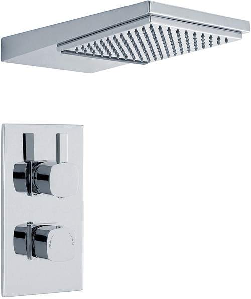 Crown Showers Twin Thermostatic Shower Valve & Waterfall Head (Chrome).