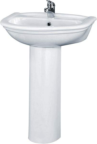 Crown Ceramics Barmby 600mm Basin & Pedestal (1 Tap Hole).