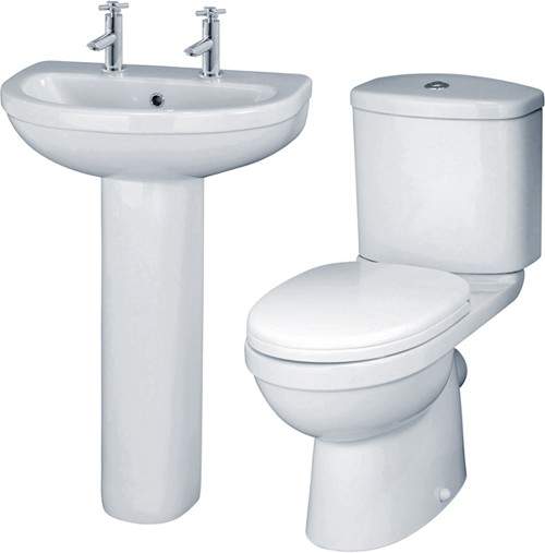 Crown Ceramics Ivo 4 Piece Bathroom Suite With 550mm Basin (2 Tap Holes).