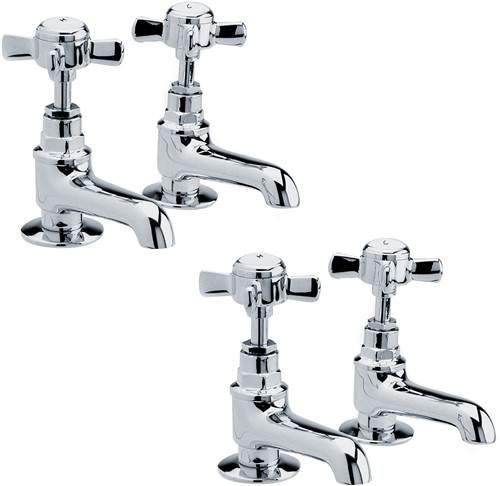 Crown Traditional Basin & Bath Taps Set (Chrome).